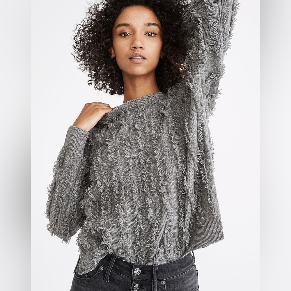 Madewell Gray Textured Crew Neck Sweater